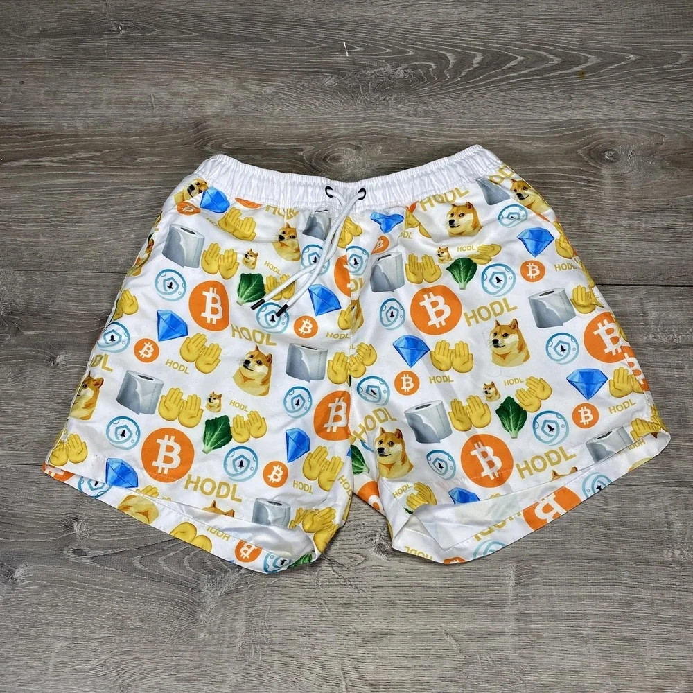 Barstool Sports Swim Trunks Mens Medium‎ Crypto Meme Doge Bitcoin HODL Shorts